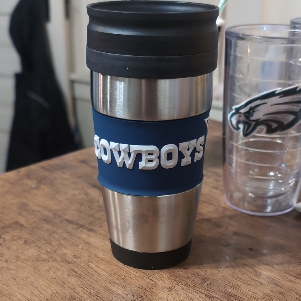 Cowboys Stainless Steel Travel Mug - Blue and Black